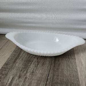 Vintage Fenton Milk Glass Trinket Dish, Scalloped Edges & Top, Hobnail Bottom